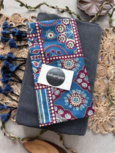 Dark Grey Handloom Cotton Saree With  Light Blue Print Blouse